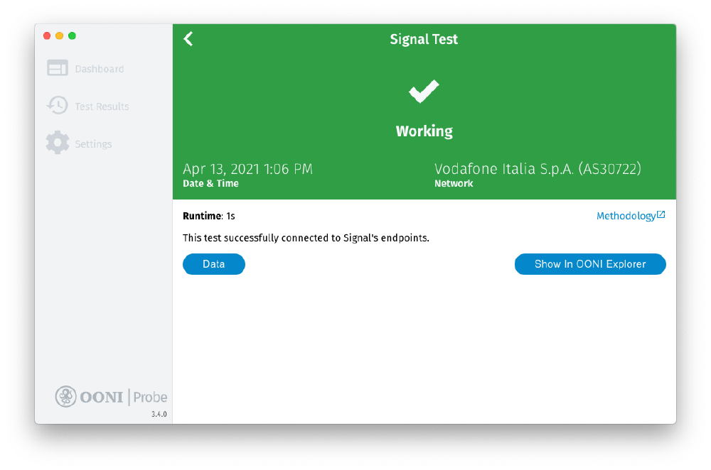 OONI Probe Signal test